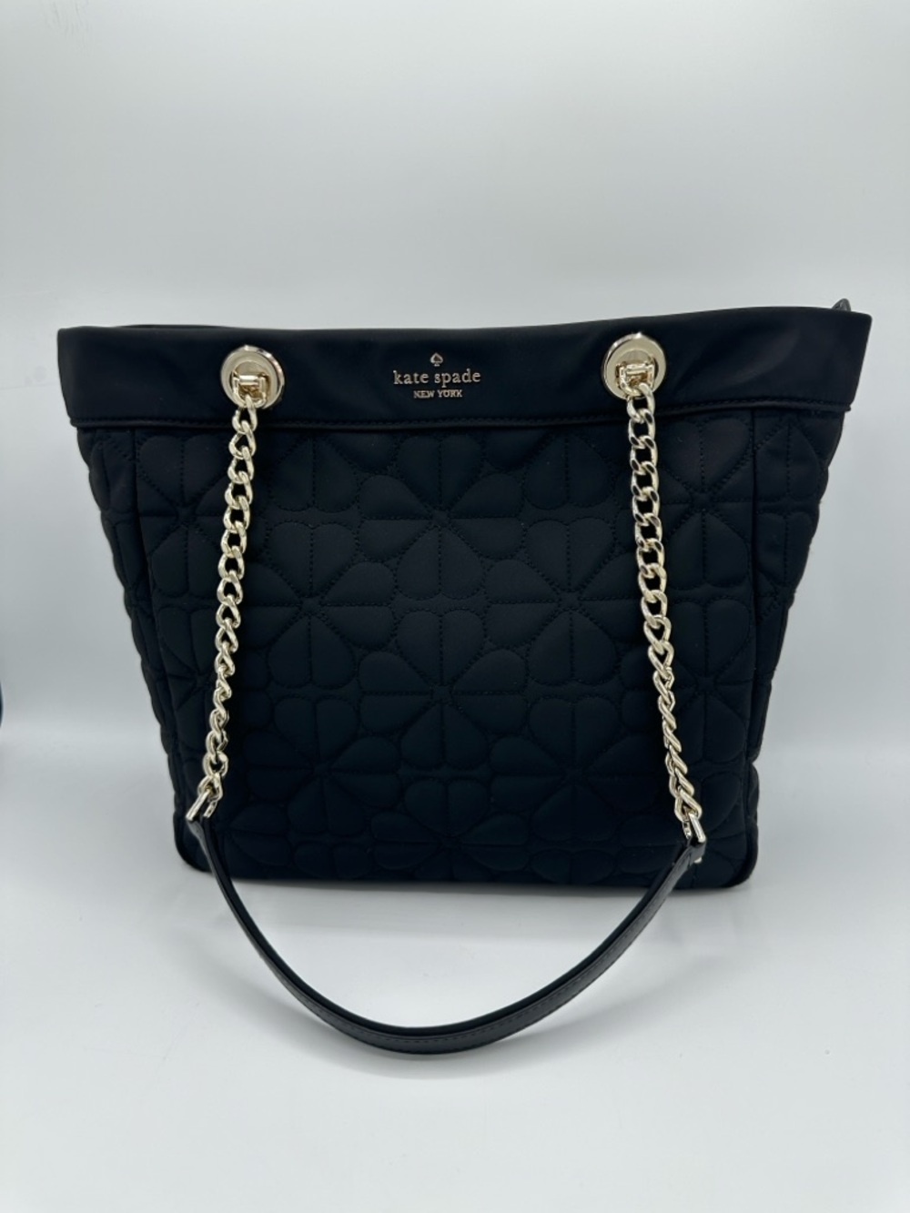 💰PRICE DROP💰 Kate Spade Spade Flower Quilted Medium Tote Black Chain Strap - Picture 14 of 14